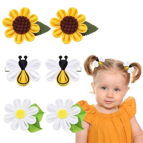 Pack of 6 Flower Hair Clips Girls, Flower Hair Claw Clips Girls, Bee Hair Clips, Cute for Toddlers, Children, Girls, Women (Yellow)