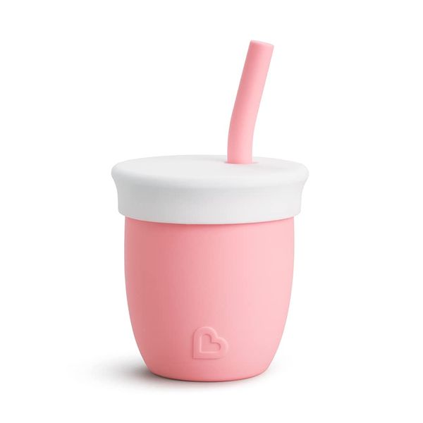 Munchkin C’est Silicone! Open Training Cup with Straw for Babies and Toddlers 6 Months+ Ideal Transition Sippy Cup, Free Flow Sippy Cup to Straw Cup for Baby and Toddler weaning, 4oz / 120ml, Coral