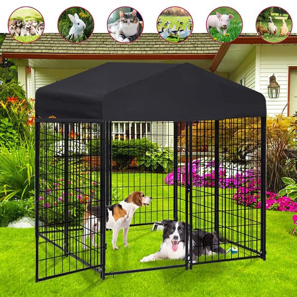 PawGiant Large Outdoor Dog Kennel Pet Cage Playpen w/ Waterproof Cover 4.5x4x4ft