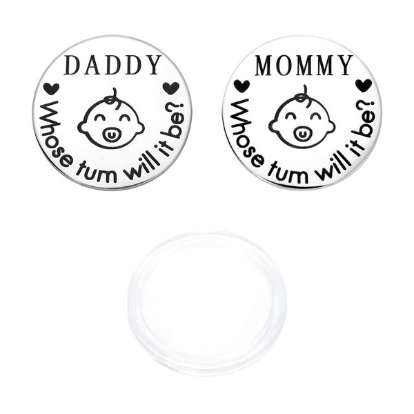 Funny New Parent Decision Coin, New Parents Gift for Couples New Mom and Dad Gifts First Time Fun Baby Pocket Hug Token Double-Sided Flip Coin for Women Men Decision Making Pregnancy (1pc)