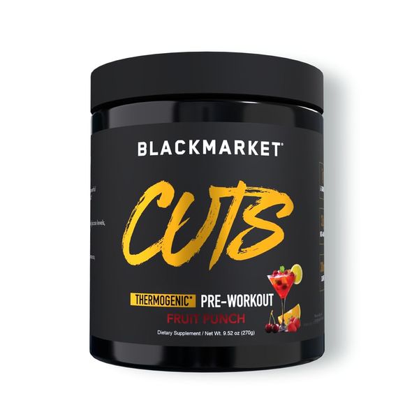 BLACKMARKET CUTS Pre Workout - Flavored Energy Powdered Drink Mix for Men & Women, Great for Muscle Definition, Thermogenic, Creatine Free, (Fruit Punch, 30 Servings)