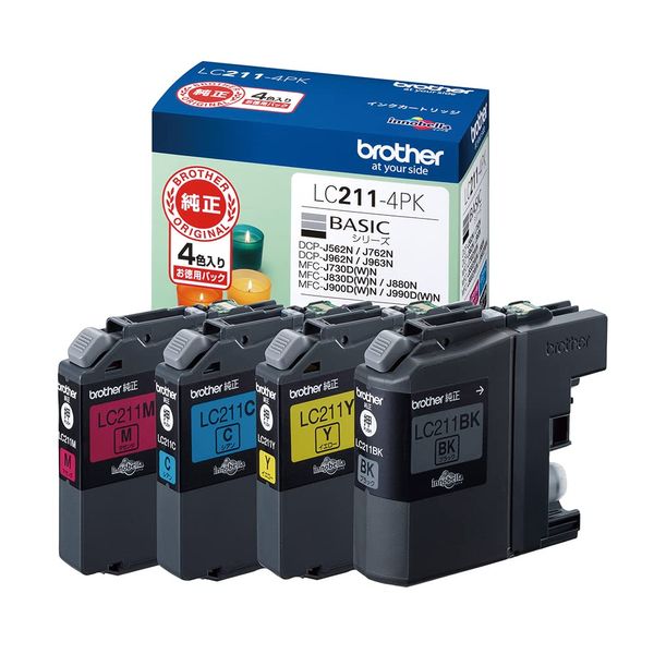 Brother Genuine Ink Cartridge 4 Color Pack (Eco Packaging) LC211-4PK-E Compatible Model Numbers: DCP-J968N, DCP-J567N, MFC-J887N, MFC-J737DN, etc