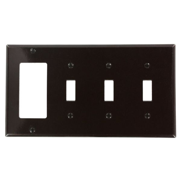 Leviton P326 4-Gang 3-Toggle 1-Decora/GFCI Device Combination Wallplate, Brown