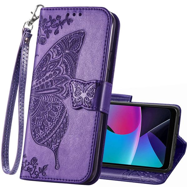 HAOTP Cellular Phone Case for Motorola Moto G Play 2023, PU Leather Wallet Flip Protective Case with Wrist Strap, Card Slots, Stand Feature Purple