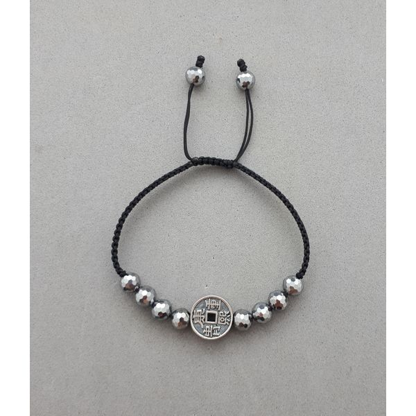 Wealth + Health Silver Coin &amp; Terahertz Knot Bracelet