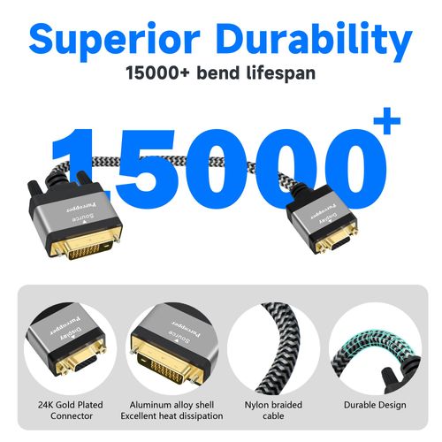 Active Digital Signal DVI to VGA Cable Adapter 2Pack, DVI-D 24+1 (24+5) Male (Source) to VGA Female (Screen) Braided Cord Converter Connector for Monitor, PC, Raspberry Pi, Desktop, Laptop, Projector