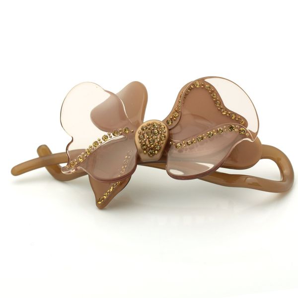 Sparkly Butterfly Celluloid Hair Barrettes, Light Brown
