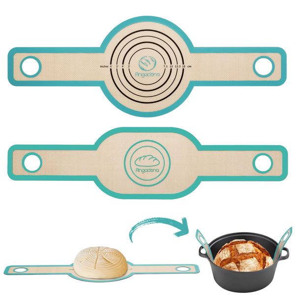 Silicone Bread Sling Oval and Round - Non-Stick & Easy Clean Reusable Oval Silicone Baking Mat for dutch oven. With Long Handles Sourdough Bread Baking mat tools supplier Liner, 2 aqua sky set.