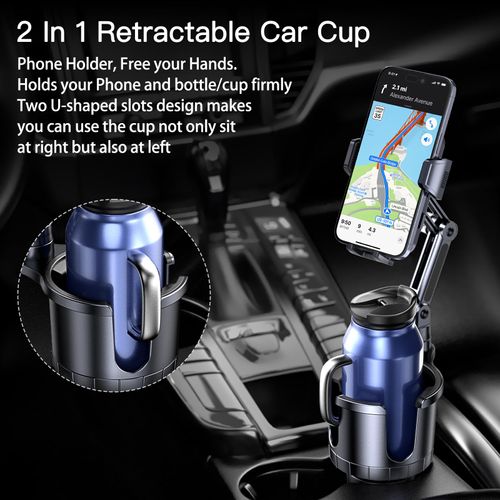 Uniwit Car Cup Holder Phone Mount, 2 in 1 Cup Holder Cell Phone Holder with Expander Adjustable Base for Car,360°Rotation Phone Mount Compatible with 4-7" iPhone Smartphones and Most Bottles