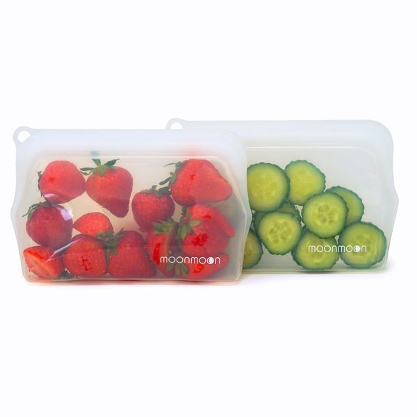 Moonmoon Reusable Silicone Freezer Bags | Resealable Food Storage Bags for Meal Prep & Snacks | Silicone Pouch 2 Set (Clear 330ml)