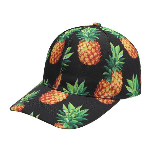 ZLYC Damen Floral Baseball Cap Mode Blumen Atmungsaktiv Basecap(Ananas Schwarz),Einheitsgröße