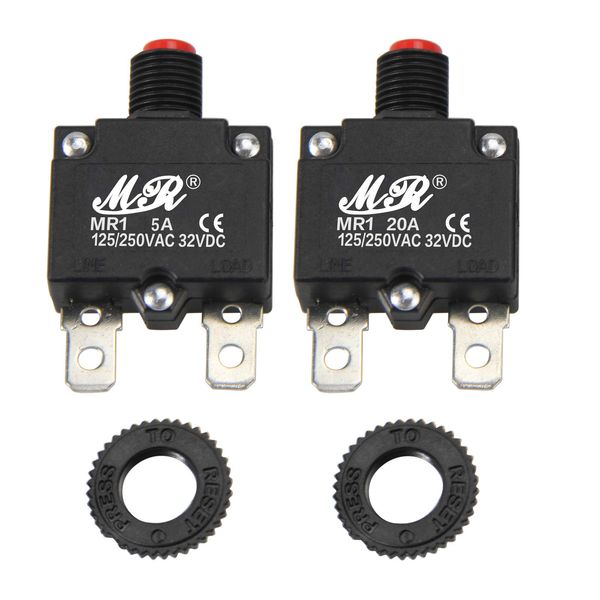 RKURCK 5 Amps Thermal Circuit Breakers 125/250V AC 32V DC Push Button Manual Reset Overload Protector Switch 5A 2 Pcs