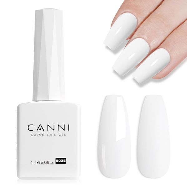 CANNI White Gel Polish, 1Pcs Gel Polish Pure White Color Gel White Polish Nail High Gloss Soak Off U V Gel Nail French Nail Manicure Salon DIY