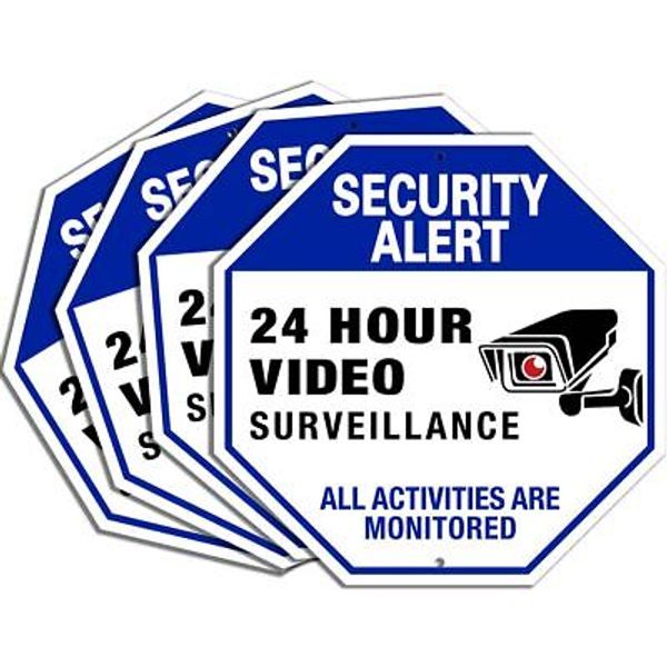 4 Pack 10x10Inch Security Camera Sign Video Surveillance Signs for Home Business