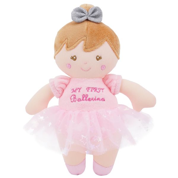 FancyOh! 9" Soft Ballerina Baby Doll Freya - Adorable My First Baby Doll for Infants - Sensory Baby Rattle Toy - Pink