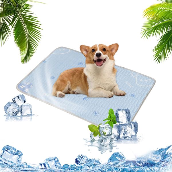 Dog Cooling Mat 70 x 50 CM,Reusable Pet Cool Mat for Dogs Cats Non-slip Pet Cooling Pads Cool Bed Mat Durable Foldable Self-Cooling Mat for Small Medium Dogs in Hot Summer (Blue)