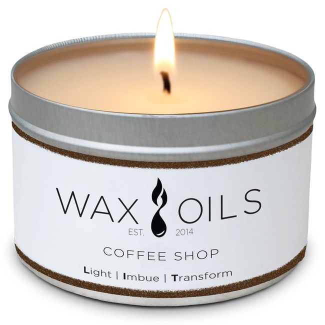 Wax and Oils Soy Wax Aromatherapy Scented Candles (Coffee Shop) 8 Ounces. Single