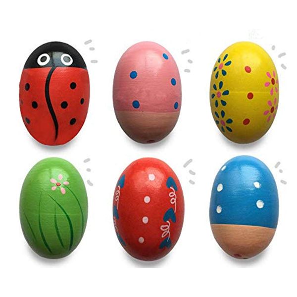 JoFAN 6 Pack Wooden Percussion Musical Shake Eggs Easter Egg Shakers for Kids Boys Girls Toddlers Easter Gifts Easter Basket Stuffers Fillers