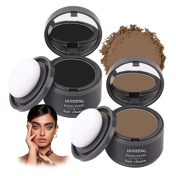 Hairline Powder Root Touch Up Hair Powder,Hairline Shadow Root Cover Up Hair Toppers for Women & Men,Hairline Shadow Powder Stick Hair Root Touch Up for Thinning Hair Black + Dark Brown