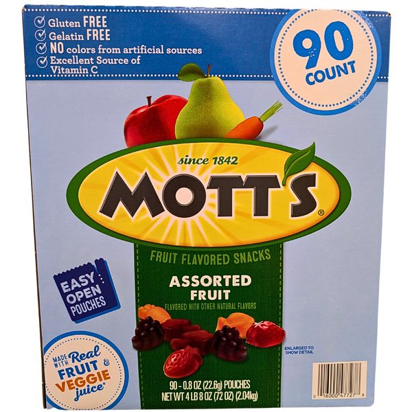 Mott's Fruit Flavored Snacks Assorted Gluten Free 90 Count Box EXP 06/2026