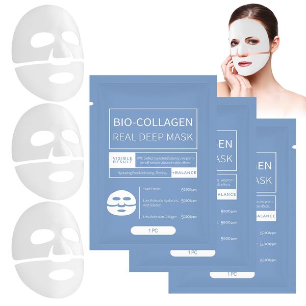 Giugio Korean Bio-Collagen Real Deep Mask, 3PCS Anti-Falten Lifting Gesichtsmaske, Collagen Mask Overnight, Biodance Collagen Mask Overnight, Feuchtigkeitsspendende Gesichtsmaske