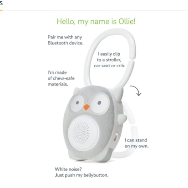 Waw Hello Soundbub Ollie The Owl Soundbub, Grey Portable Baby Sleep Soother