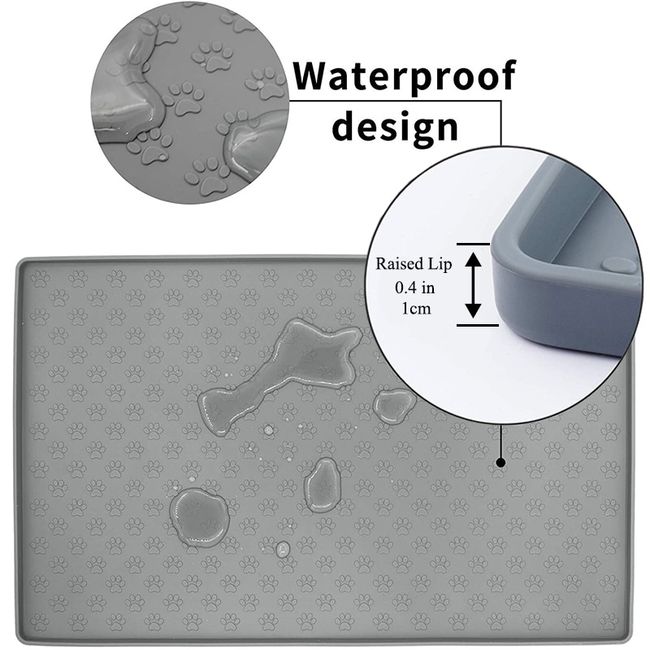 Pet Feeding Mat Waterproof, Anti-Slip Water Bowl Mat with Raised