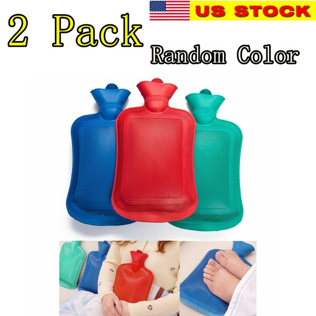 2 Pack Hot Water Bottle Rubber Bag Warm Relaxing Heat Cold Therapy-Random Color