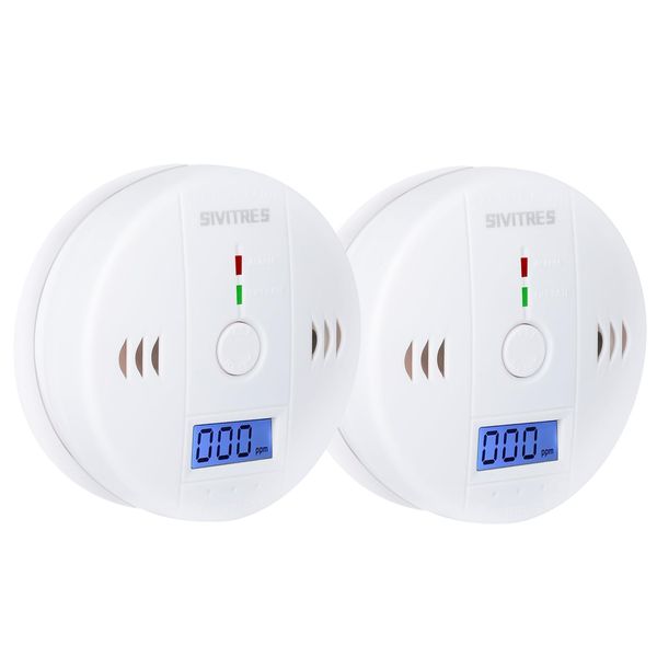 2 Packs Carbon Monoxide Detectors Carbon Monoxide Alarm CO Alarm Detector Monitor with LED Digital Display Battery Operated