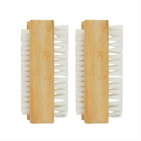 PACK OF 2 WOODEN NAIL CLEANING BRUSH DOUBLE SIDED Scrubbing BRUSH FOR HAND & FOOT NAILS