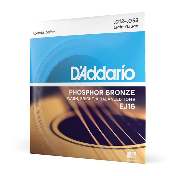 D'Addario Gitarrensaiten Westerngitarre | Gitarrensaiten Akustikgitarre | Acoustic Guitar Strings | DER BELIEBTESTEN SAITENMARKE WELTWEIT | EJ16 | Phosphor Bronze | Light (12-53)