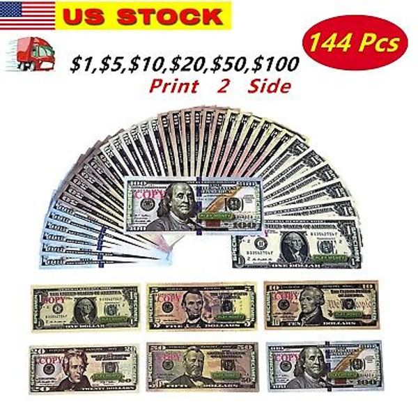 144 PC Educational Play Money Set, Print 2 Side - Bills of $1-$100 Actual Size