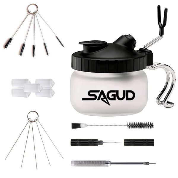 SAGUD Airbrush Clean Kit, Airbrush Cleaning Pot, Cleaning Kit with Glass Cleaning Pot Holder, Airbrush Cleaning kit for Air brush Gun Washing