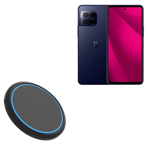 BoxWave Charger Compatible with T-Mobile REVVL 7 Pro 5G - SwiftCharge PowerDisc Wireless Charger (15W), Qi Wireless 15W Circular Desktop Charger - Jet Black