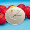 Smiley Face Shaped Clocks - Many Colour Choices Silver Mirror 25cm