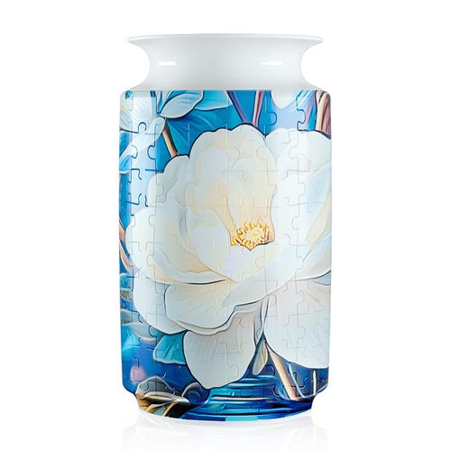Unique 3D Plastic Puzzle Flower Arrangement Decorative Vase for Adults on Valentine's Day, Christmas, Mother's Day and Housewarming (Pure White Orchid)