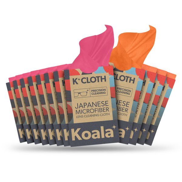 Koala Lens Cleaning Cloth | Japanese Microfiber | Glasses Cleaning Cloths | Eyeglass Lens Cleaner | Cloth Cleaners for Camera Glass Lenses and Screen Cleaning | Pink & Orange (Pack of 12)