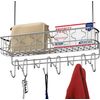 Simple Houseware Over The Door 11 Hook Organizer Rack with Basket Storage, Chrome