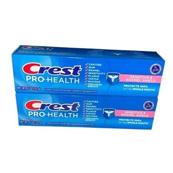 2 Pack Crest Pro-Health Sensitive & Enamel Shield Fluoride Toothpaste 4.3 Oz