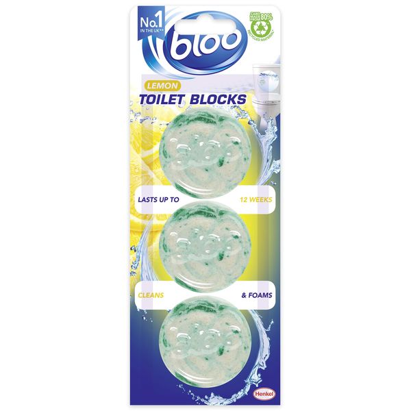 Bloo In Cistern Triple Blocks Citrus Zest with Long Lasting Anti-Limescale Cleaning, Foaming & Clear Water - 3 x toilet blocks