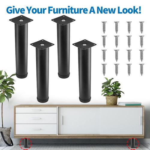 Masendelk 10 Inch Metal Furniture Legs Stainless Steel Adjustable Legs Black Metal Legs Round Cabinet Legs for Coffee Table Cabinet Desk Sofa Shelves, Pack of 4