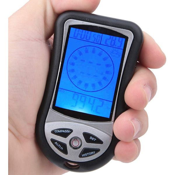 BOROCO Handheld Altimeter Meter Thermometer Electronic Navigation GPS Compass Weather Forecast Barometer with LED Backlight 8 in 1 multifunction meter