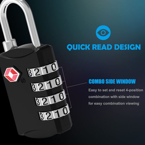 Diyife TSA Luggage Locks, [Updated Version][2 Packs] 4-Digit Security Padlock, Combination Padlocks, Code Lock for Travel Suitcases Luggage Bag Case etc. Black