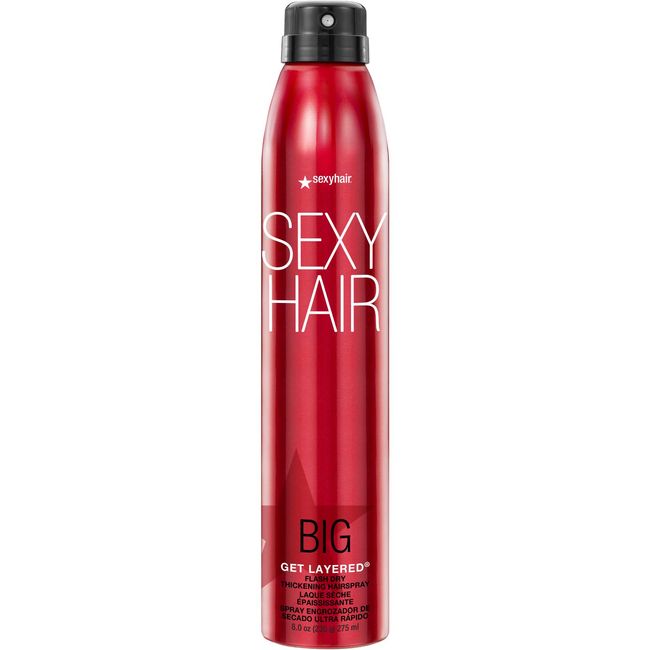 SexyHair Big Get Layered Flash Dry Thickening Hairspray, 8 Oz | Buildable Texture, Volume and Shine | Up to 72 Hours of Humidity Resistance