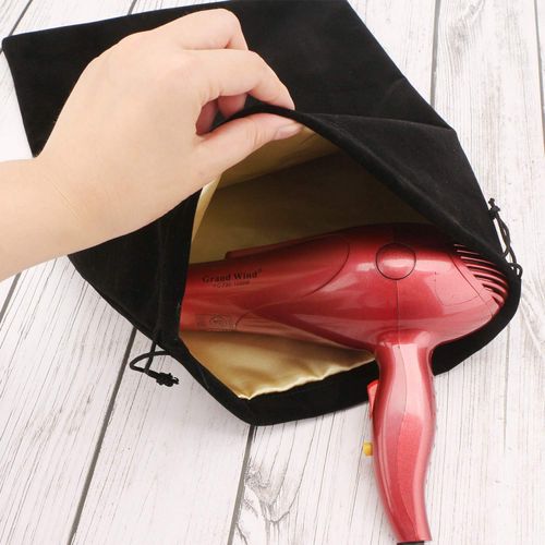 Satin Drawstring Bag, Segbeauty Large Velvet Bag Hair Dryer Bag Satin Liner Storage Bag Drawstring Velvet Pouch 11.8x15.7 inch Black Gym Bag Garment Organizer for Diffuser, Straighteners, Clothes
