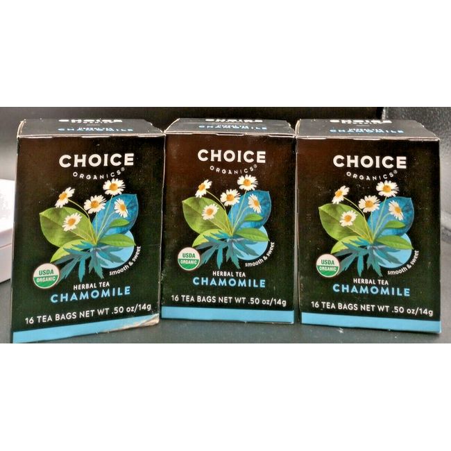 (3 Pack) CHOICE - Organic Herbal Tea - Chamomile Tea 16 BAGS - EXP 03/2026