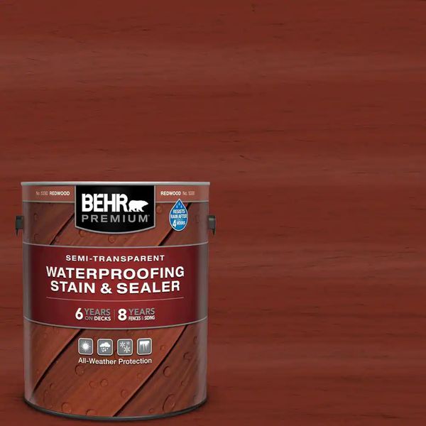 Durable 1 Gal Redwood Semi-Transparent Waterproof Exterior Wood Stain and Sealer