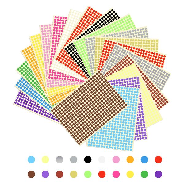 Cleminsta Klebepunkte, 20 Blatt Klebepunkte Bunte Runde Punktaufkleber, Selbstklebende Farbige Etiketten Markierungspunkte, Kleine Punkt Aufkleber für Schulen Kalender Büro Scrapbooking (6mm)