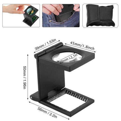 Rongon Mini Magnifying Glasses 10X 28MM Three-Folding Magnifier Zinc Alloy Loupe Magnifying Glass with Scale for Textile Optical Jewelry Sewing Thread Collection Repair