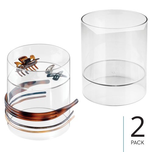 iDesign Plastic Headband and Accessory Holder for Bathroom Countertop Set of 2-Clear Vanity Organizer